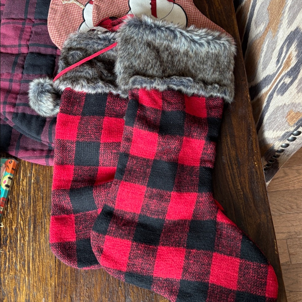 Set If 2 Red, Black, And Fur Stockings